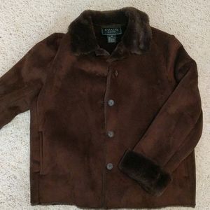 Ladies coat with faux fur trim